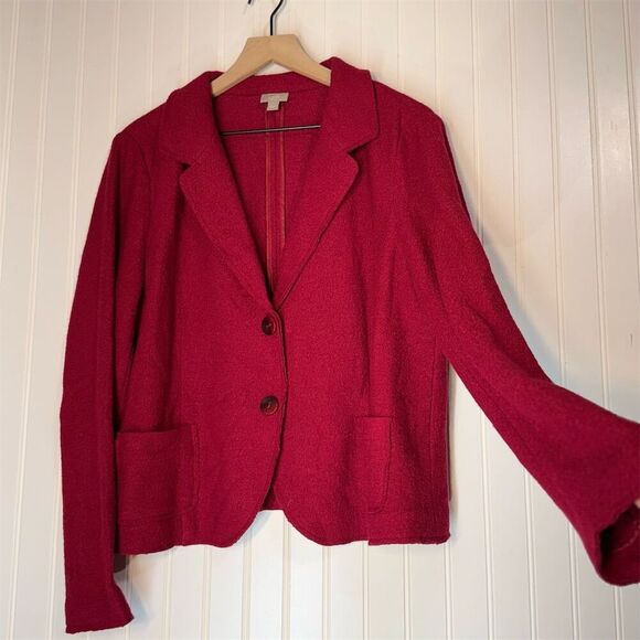 J. Jill Red Blazer Jacket L Wool Blend Two-Button Knit Preppy Old Money Career - Picture 2 of 9